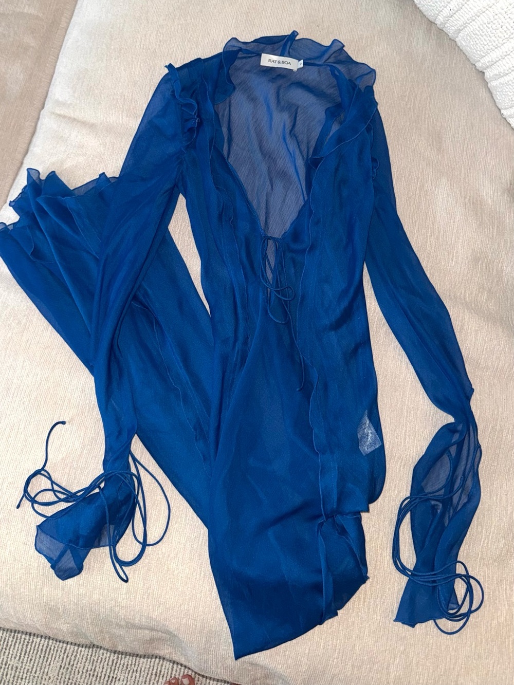 New Rat & Boa Farretti Dress Maxi Blue Sheer Cobalt Small - Picture 9 of 12